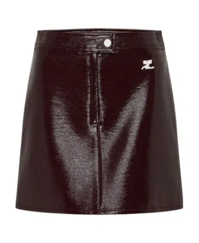 Courrèges Reedition Vinyl Mini Skirt In Burgundy