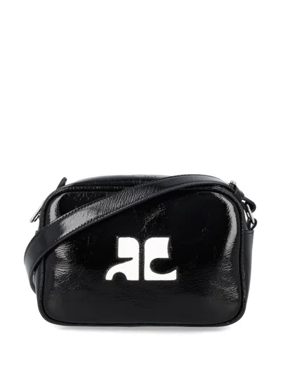 COURRÈGES 'REEDITION NAPLACK MINI' SHOULDER BAG IN BLACK CALFSKIN COURREGES