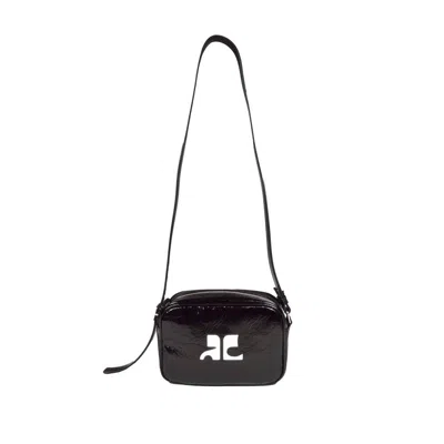 Courrèges Reedition Naplack Shoulder Bag In Black Vinyl