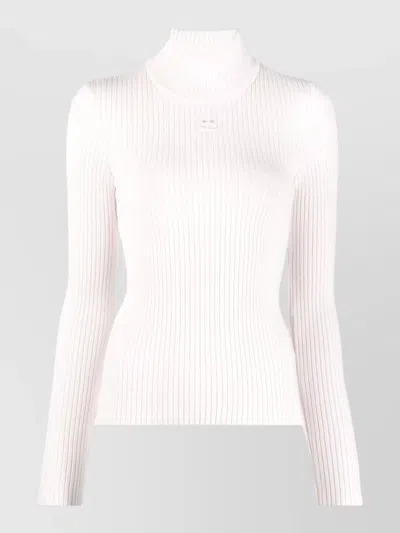 Courrèges Reedition Rib Knit High Neck Sweater In White