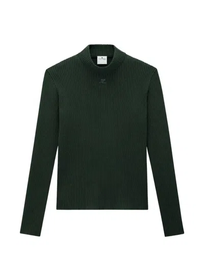 Courrèges Reedition Rib-knit Mock-neck Sweater In Green