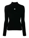 Courrèges Black Reedition Rib Knit Mock Neck Sweater In Black