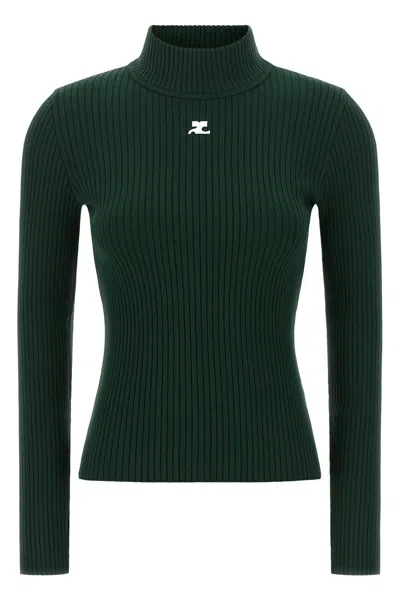 Courrèges 'reedition Rib Knit' Sweater In Green