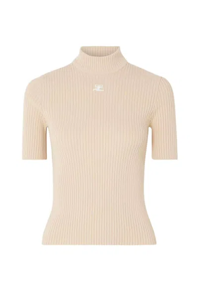 Courrèges Reedition Rib Knit Sweater In Lait De Rose In Multi