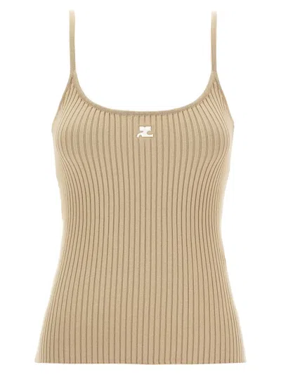 Courrèges Reedition Knit Tank Top In Brown