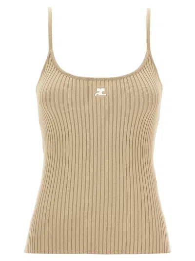 Courrèges Reedition Knit Tank Top In Brown