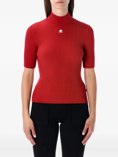 Courrèges Reedition Ribbed High-neck Sweater In Red