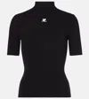 Courrèges Reedition Short Sleeves Ribbed Knitted Sweater Clothing In Black