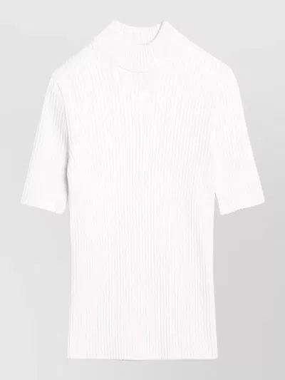 Courrèges Reedition Ribbed Knit Turtleneck Short Sleeve Jumper In White