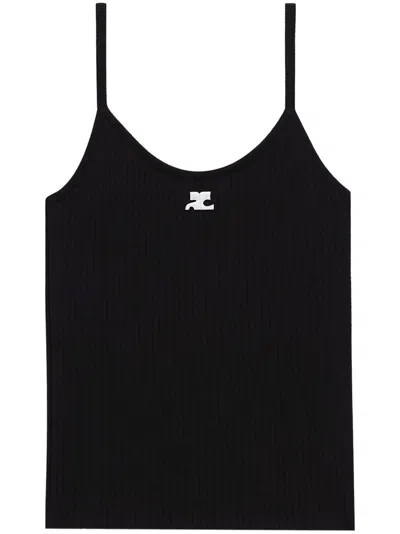 Courrèges Reedition Ribbed Knitted Tank Top In Black