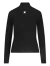 Courrèges Black Reedition Rib Knit Mock Neck Sweater In Black