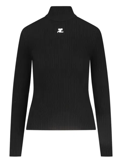 Courrèges Reedition Ribbed Sweater In Black