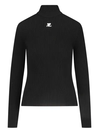 Courrèges Reedition Ribbed Sweater In Black