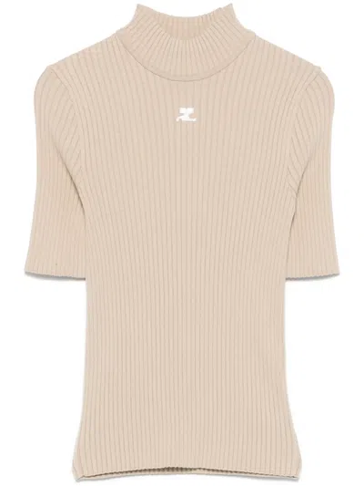 Courrèges Reedition Ribbed T-shirt In Neutral
