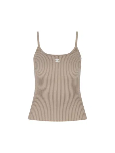Courrèges Reedition Knit Tank Top In Brown