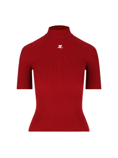 Courrèges Reedition Ribbed Top - Red In Burgundy