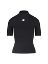 Courrèges Reedition Short Sleeves Rib Knit Sweater In Black