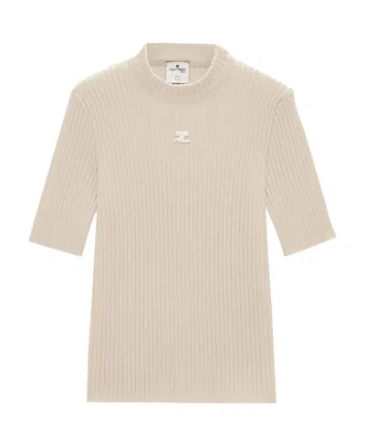Courrèges Reedition Short-sleeved Ribbed Knit Jumper In Brown
