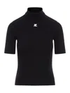 Courrèges Reedition Short Sleeves Rib Knit Sweater In Black