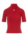 Courrèges Reedition Short Sleeves Rib Knit Sweater In Red