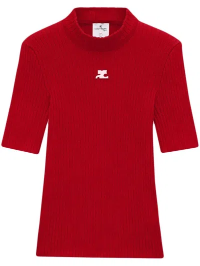 COURRÈGES REEDITION SHORT SLEEVES RIBBED KNITTED SWEATER