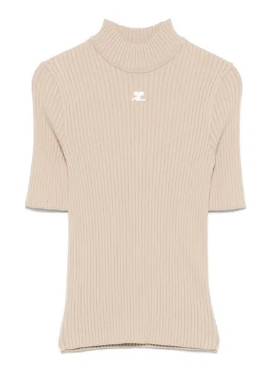 Courrèges Reedition Ss Rib Knit Sweater Woman Cappuccino In Neutral