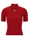 Courrèges Short Sleeve Ribbed Mock Neck Sweater