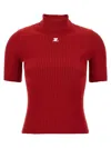 Courrèges Knit Viscose Blend Logo Top In Red