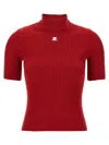 Courrèges Short Sleeve Ribbed Mock Neck Sweater
