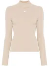 Courrèges Reedition Ribbed-knit Mockneck Sweater In Neutrals