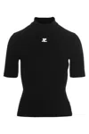 Courrèges Short-sleeved Ribbed Re-e In Black