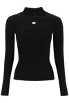 Courrèges Black Reedition Rib Knit Mock Neck Sweater In Black