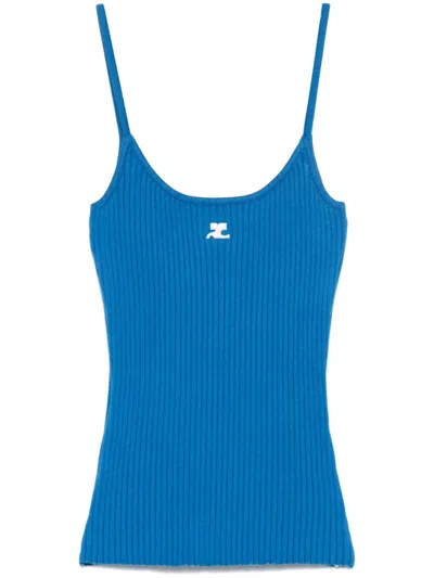 Courrèges Ribbed-knit Logo Tank Top In Blue