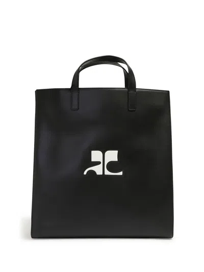 Courrèges Structured Leather Tote Bag In Black