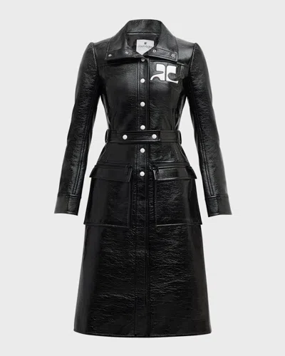 Courrèges Reedition Vinyl Belted A-line Trench Coat In Black
