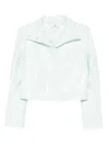Courrèges Cropped Jacket With Glossy Patent Finish And Structured Collar In Blue