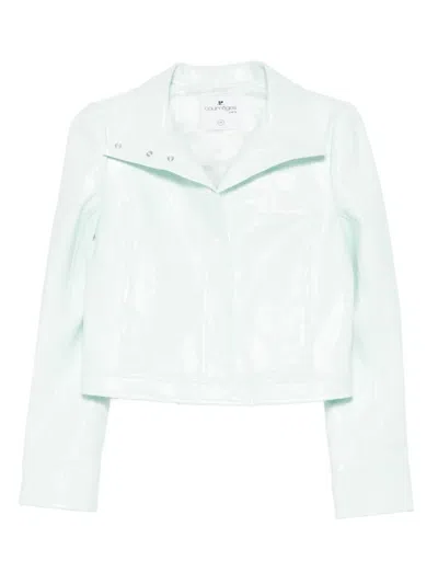 Courrèges Reedition Vinyl Buttoned Collar Jacket In Blue
