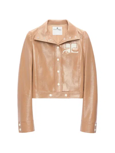 Courrèges Reedition Vinyl Cropped Jacket In Brown