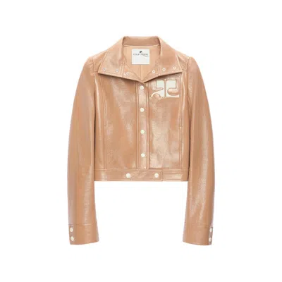 Courrèges Reedition Vinyl Cropped Jacket In Neutral