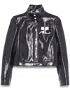 Courrèges Reedition Cropped Coated Cotton-blend Jacket In Blue