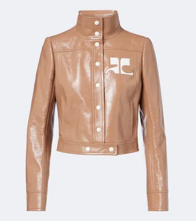 Courrèges Vinyl Reedition Faux Leather Jacket In Brown