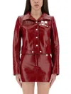 Courrèges Long-sleeved Logo Leather Jacket In Brown