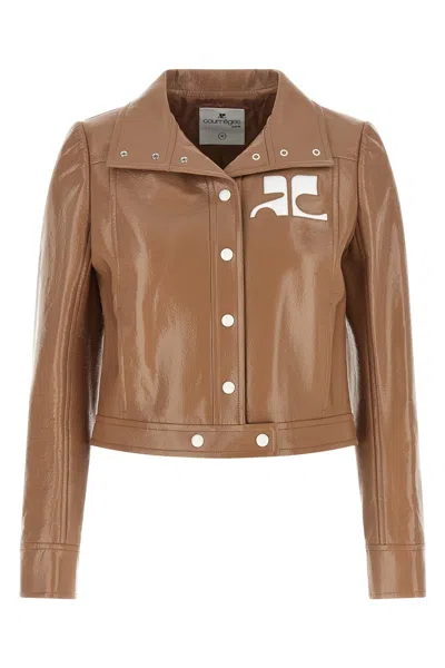 Courrèges 'reedition Vinyl' Jacket In Brown