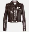 Courrèges High Collar Cropped Cotton Jacket In Brown
