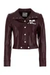 Courrèges Vinyl Blazer With Collared Neck And Long Sleeves In Burgundy