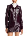 Courrèges Vinyl Blazer With Collared Neck And Long Sleeves In Burgundy