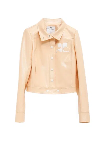 Courrèges Vinyl Blazer Jacket Collared Neck Long Sleeves In Neutral