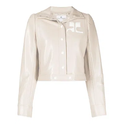 Courrèges Cropped Silk And Nylon Jacket In Neutral