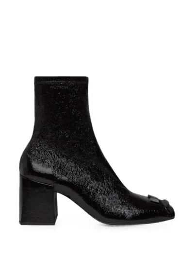 Courrèges Reedition Vinyl Logo-plaque Ankle Boots In Black