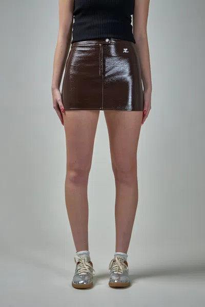 Courrèges Reedition Vinyl Mini Skirt In Brown